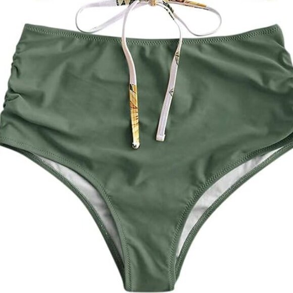 ZAFUL SUNFLOWER LACE UP BACK TANK & HIGH WAIST RUCHED BIKINI SET SIZE SMALL NWT - Picture 3 of 8